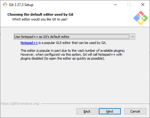 Git installer - editor